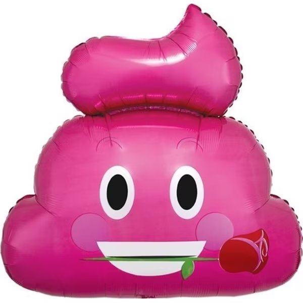 Balloons, 25 inch Emo POOP, Emoticon Pink Poop Balloon with Rose, Loonballoon, Mfr#: LOON-LAB-01275-01-N-P
